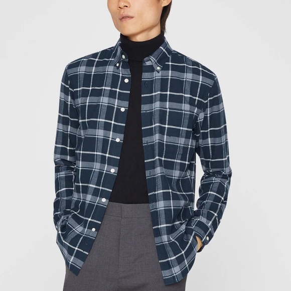 Long Sleeve Open Plaid Flannel Shirt - New With Tags - NEVER WORN -Navy Base
